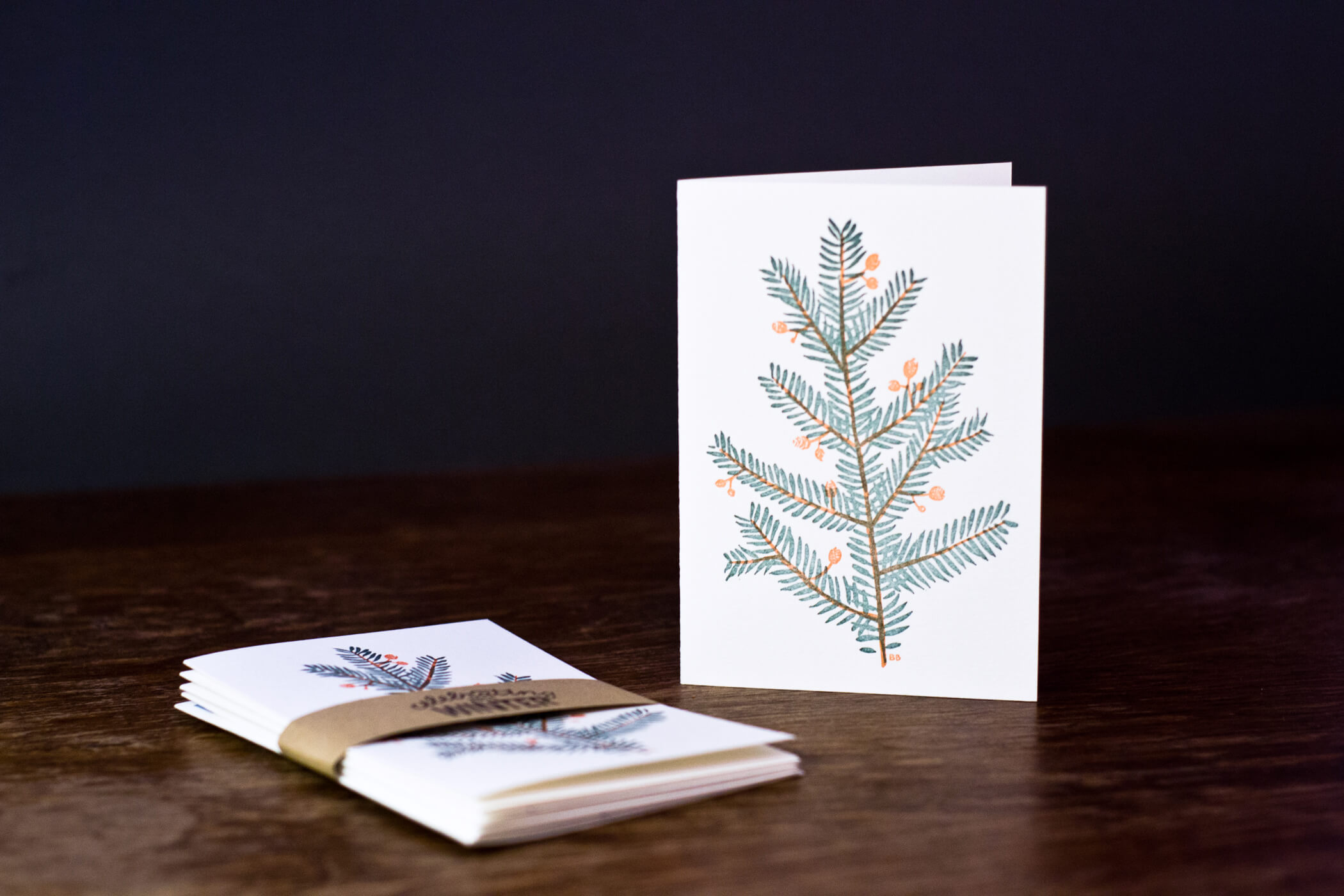 Letterpress postcard - pine tree