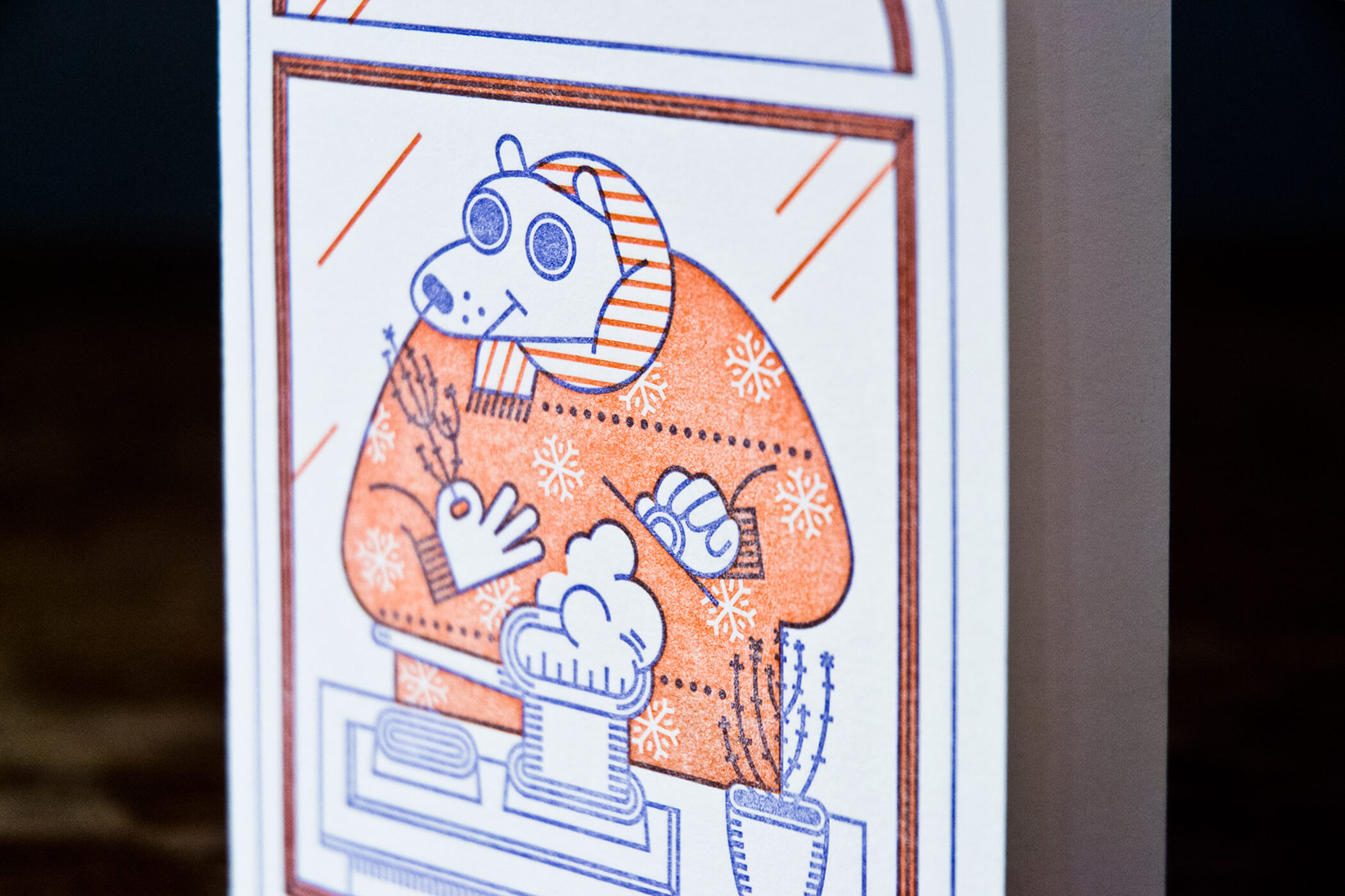 Letterpress postcard - tea making bear